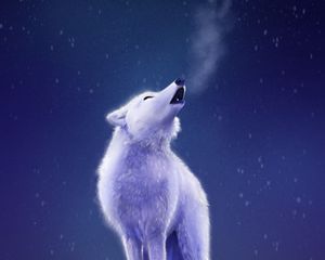 Превью обои волк, вой, снег, белый, арт