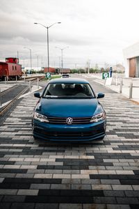 Превью обои volkswagen, автомобиль, синий, вид спереди