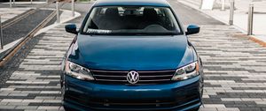 Превью обои volkswagen, автомобиль, синий, вид спереди