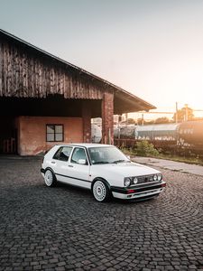 Превью обои volkswagen, автомобиль, вид сбоку, фара