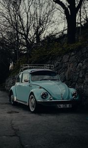 Превью обои volkswagen beatle, volkswagen, автомобиль, ретро, старый, синий