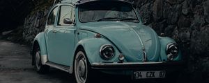 Превью обои volkswagen beatle, volkswagen, автомобиль, ретро, старый, синий