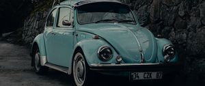 Превью обои volkswagen beatle, volkswagen, автомобиль, ретро, старый, синий