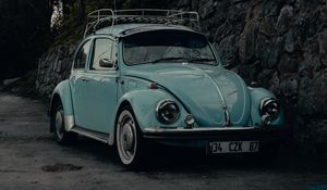 Превью обои volkswagen beatle, volkswagen, автомобиль, ретро, старый, синий