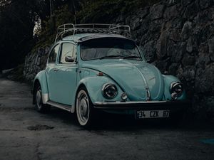 Превью обои volkswagen beatle, volkswagen, автомобиль, ретро, старый, синий