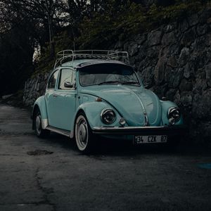 Превью обои volkswagen beatle, volkswagen, автомобиль, ретро, старый, синий