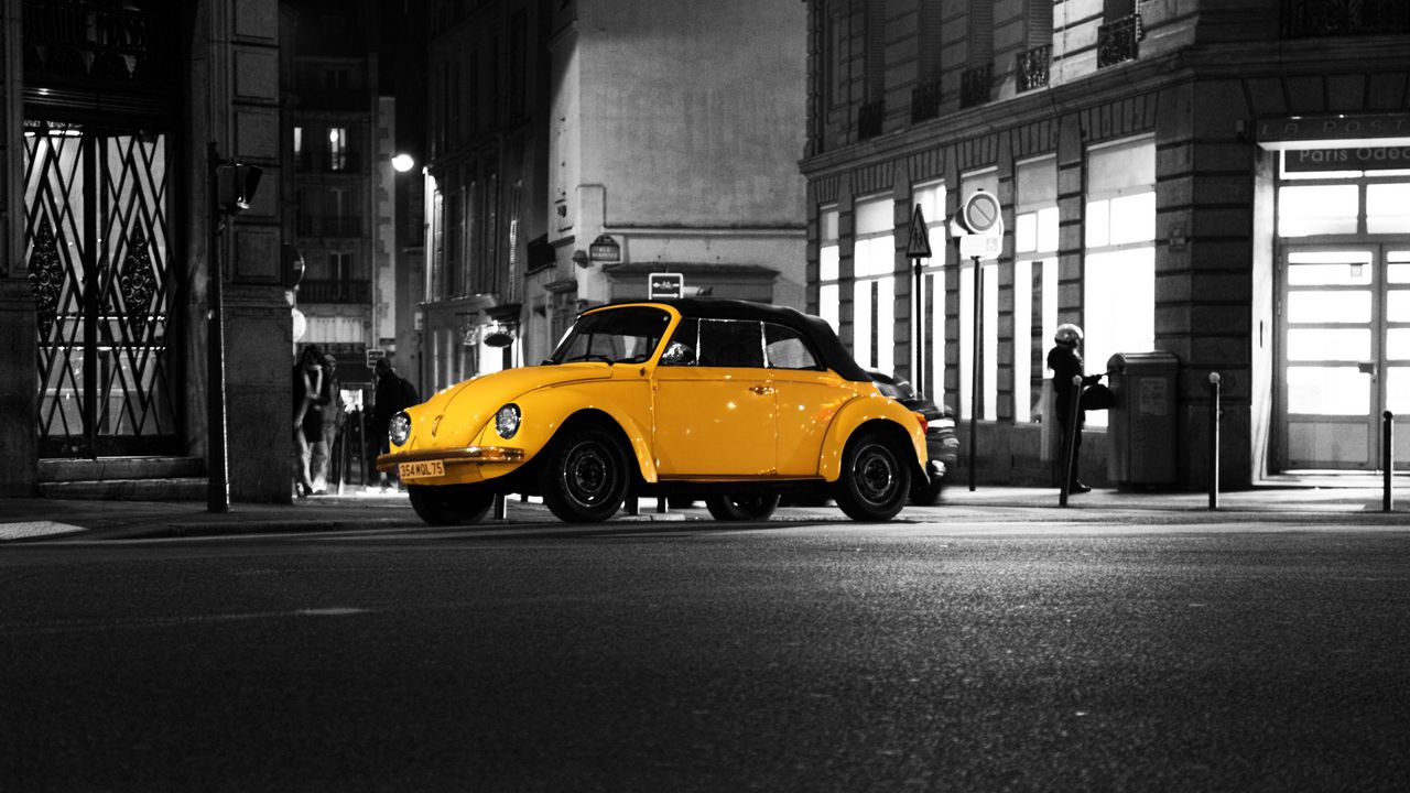 Обои volkswagen beetle, volkswagen, автомобиль, ретро, стиль, желтый