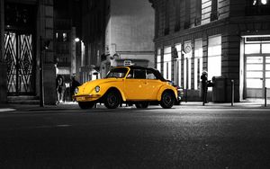Превью обои volkswagen beetle, volkswagen, автомобиль, ретро, стиль, желтый