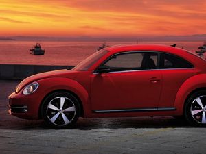 Превью обои volkswagen, fusca, красный, вид сбоку