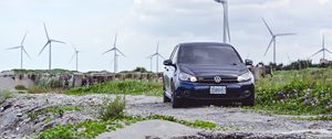 Превью обои volkswagen golf gtd, volkswagen, автомобиль, синий, вид спереди