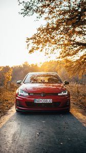 Превью обои volkswagen golf gti, volkswagen, машина, красный, вид спереди