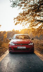 Превью обои volkswagen golf gti, volkswagen, машина, красный, вид спереди