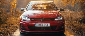 Превью обои volkswagen golf gti, volkswagen, машина, красный, вид спереди