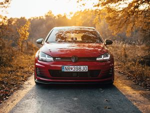 Превью обои volkswagen golf gti, volkswagen, машина, красный, вид спереди