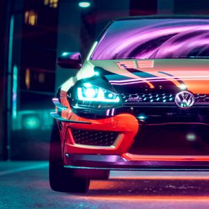 Превью обои volkswagen golf gti, volkswagen, машина, неон, подсветка, тюнинг