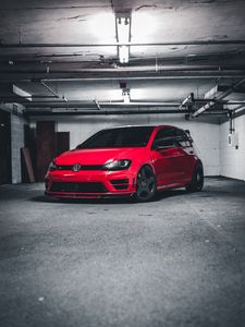 Превью обои volkswagen scirocco, volkswagen, машина, вид спереди, красный