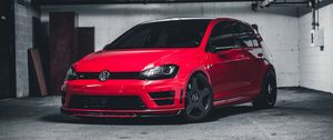 Превью обои volkswagen scirocco, volkswagen, машина, вид спереди, красный