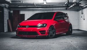 Превью обои volkswagen scirocco, volkswagen, машина, вид спереди, красный