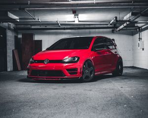 Превью обои volkswagen scirocco, volkswagen, машина, вид спереди, красный