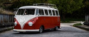 Превью обои volkswagen t1, автобус, минивэн, красный