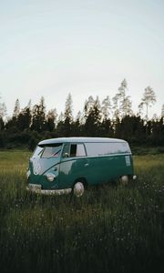 Превью обои volkswagen t1, volkswagen, машина, поле, трава