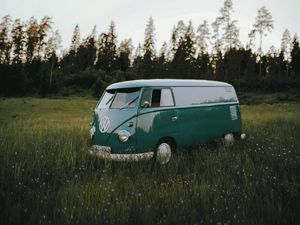 Превью обои volkswagen t1, volkswagen, машина, поле, трава