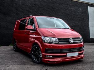 Превью обои volkswagen transporter, минивэн, красный, вид сбоку