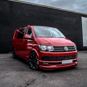 Превью обои volkswagen transporter, минивэн, красный, вид сбоку