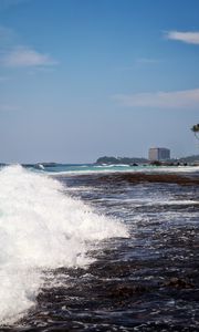 Превью обои волна, море, океан, брызги, берег