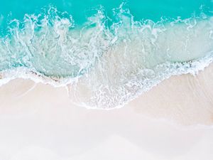Превью обои волна, пляж, вид сверху, море, берег, песок