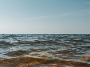 Превью обои волны, горизонт, вода, рябь, блики