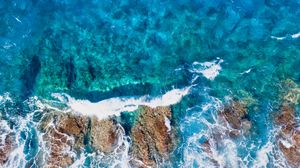Превью обои волны, море, брызги, вид сверху