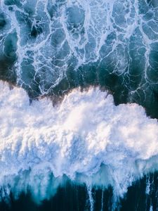 Превью обои волны, море, вид сверху, вода, брызги