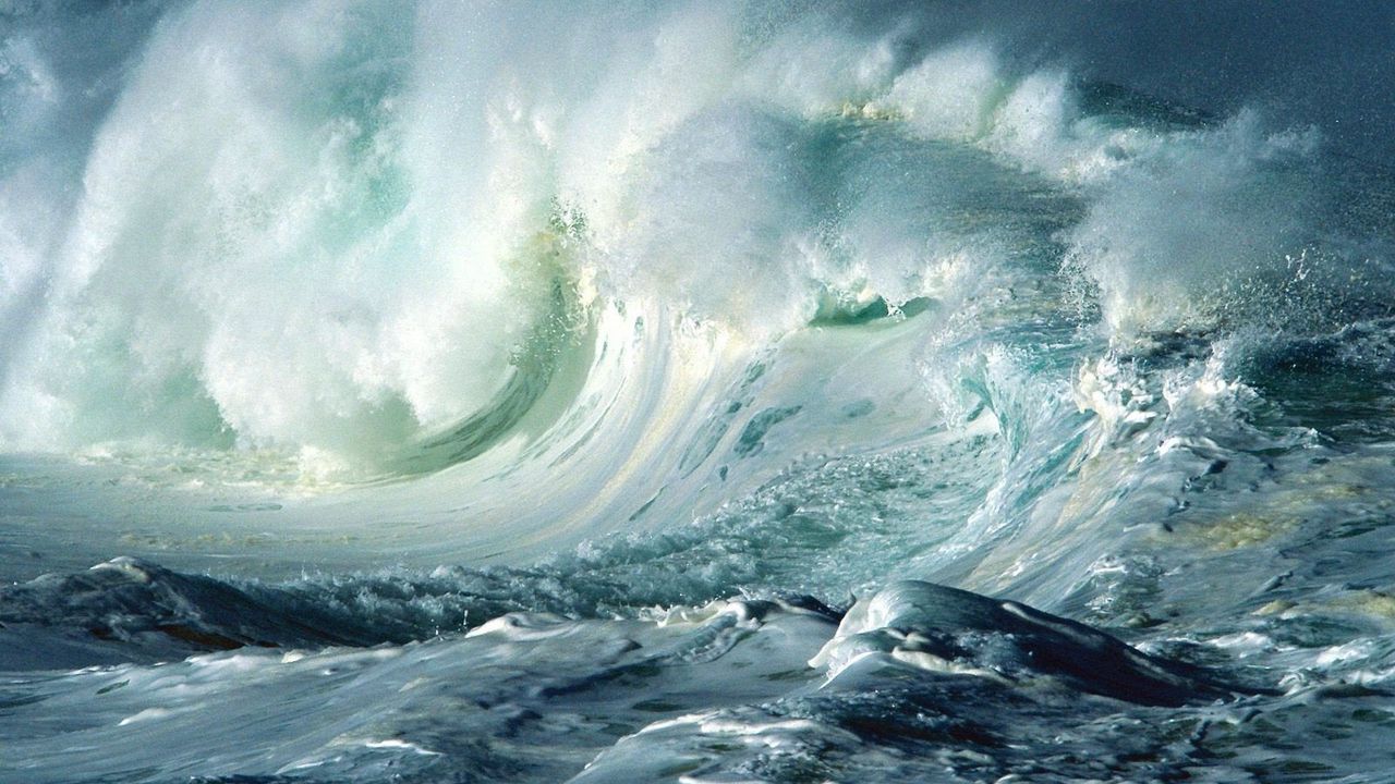 Обои волны, океан, шторм, стихия, пена