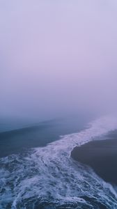 Превью обои волны, пена, туман, берег, побережье