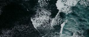 Превью обои волны, пена, вид сверху, шторм