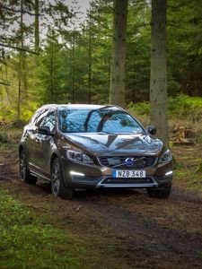 Превью обои volvo, v60, лес, вид спереди