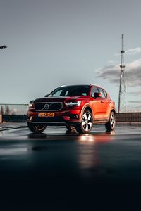 Превью обои volvo xc40, volvo, автомобиль, внедорожник, красный, вид спереди