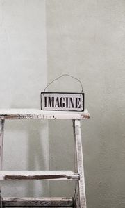 Превью обои воображение, слово, надпись, стул, белый