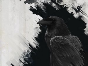 Превью обои ворон, птица, арт, черный, линии