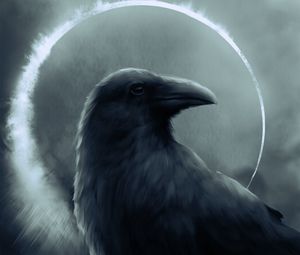 Превью обои ворон, птица, арт, темный, круг