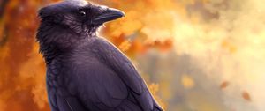Превью обои ворон, птица, арт, черный, осень