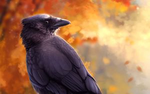 Превью обои ворон, птица, арт, черный, осень