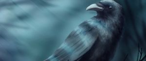 Превью обои ворон, птица, ветка, черный, арт