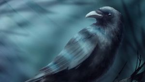 Превью обои ворон, птица, ветка, черный, арт