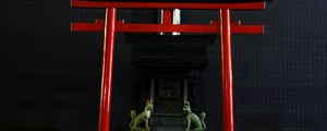 Превью обои ворота тории, собаки, архитектура, япония