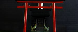Превью обои ворота тории, собаки, архитектура, япония