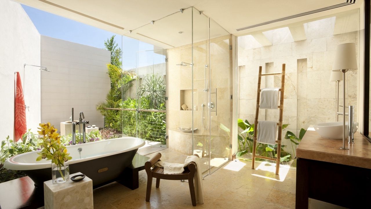 Обои восхитительная ванная комната, полотенце, душ, стекло