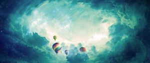 Превью обои воздушные шары, аэростаты, сюрреализм, облака, арт