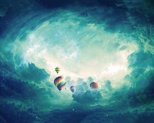 Превью обои воздушные шары, аэростаты, сюрреализм, облака, арт